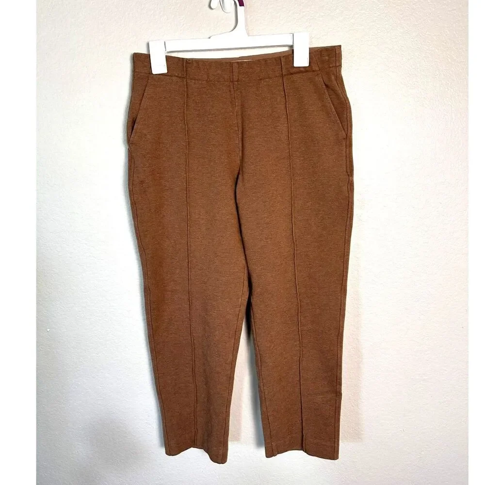 Everlane The Dream Pant Medium Brown Knit Pintuck Tapered Elastic Waist Stretch